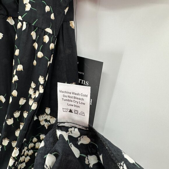 Tuckernuck Black Tossed Floral Mimi Midi Dress XS 100% Cotton A-Line Puff Sleeve - Picture 10 of 11